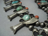 Huge!! Vintage Native American Jewelry Navajo Green Turquoise Sterling Silver Squash Blossom Necklace-Nativo Arts