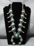 Huge!! Vintage Native American Jewelry Navajo Green Turquoise Sterling Silver Squash Blossom Necklace-Nativo Arts