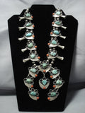 Huge!! Vintage Native American Jewelry Navajo Green Turquoise Sterling Silver Squash Blossom Necklace-Nativo Arts