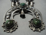 Huge Vintage Native American Jewelry Navajo Green Turquoise Sterling Silver Squash Blossom Necklace Old-Nativo Arts