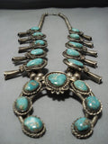 Huge!! Vintage Native American Jewelry Navajo Green Turquoise Sterling Silver Squash Blossom Necklace-Nativo Arts