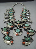 Huge!! Vintage Native American Jewelry Navajo Green Turquoise Sterling Silver Squash Blossom Necklace-Nativo Arts