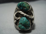 Huge Vintage Native American Jewelry Navajo Green Turquoise Twisted Rope Sterling Silver Ring-Nativo Arts