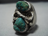 Huge Vintage Native American Jewelry Navajo Green Turquoise Twisted Rope Sterling Silver Ring-Nativo Arts