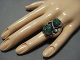 Huge Vintage Native American Jewelry Navajo Green Turquoise Twisted Rope Sterling Silver Ring-Nativo Arts