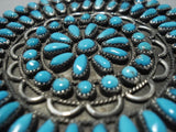 Huge Vintage Native American Jewelry Navajo Heavy Turquoise Sterling Silver Paul Johnson Pin Old-Nativo Arts