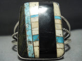 Huge Vintage Native American Jewelry Navajo Inlaid Turquoise Sterling Silver Bracelet-Nativo Arts