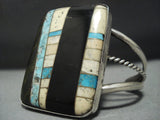 Huge Vintage Native American Jewelry Navajo Inlaid Turquoise Sterling Silver Bracelet-Nativo Arts