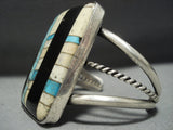 Huge Vintage Native American Jewelry Navajo Inlaid Turquoise Sterling Silver Bracelet-Nativo Arts