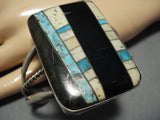 Huge Vintage Native American Jewelry Navajo Inlaid Turquoise Sterling Silver Bracelet-Nativo Arts