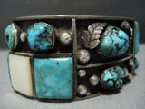 Huge!! Vintage Native American Jewelry Navajo Inlay Royston Turquoise Sterling Silver Bracelet-Nativo Arts