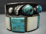 Huge!! Vintage Native American Jewelry Navajo Inlay Royston Turquoise Sterling Silver Bracelet-Nativo Arts