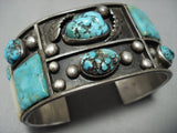 Huge!! Vintage Native American Jewelry Navajo Inlay Royston Turquoise Sterling Silver Bracelet-Nativo Arts
