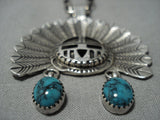 Huge Vintage Native American Jewelry Navajo Kachina Head Tuquoise Sterling Silver Necklace Old-Nativo Arts