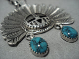 Huge Vintage Native American Jewelry Navajo Kachina Head Tuquoise Sterling Silver Necklace Old-Nativo Arts
