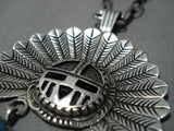 Huge Vintage Native American Jewelry Navajo Kachina Head Tuquoise Sterling Silver Necklace Old-Nativo Arts