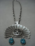 Huge Vintage Native American Jewelry Navajo Kachina Head Tuquoise Sterling Silver Necklace Old-Nativo Arts