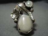 Huge!! Vintage Native American Jewelry Navajo Mother Of Pearl Sterling Silver Ring Old-Nativo Arts