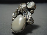 Huge!! Vintage Native American Jewelry Navajo Mother Of Pearl Sterling Silver Ring Old-Nativo Arts