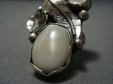 Huge!! Vintage Native American Jewelry Navajo Mother Of Pearl Sterling Silver Ring Old-Nativo Arts