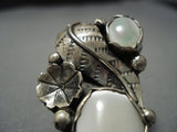 Huge!! Vintage Native American Jewelry Navajo Mother Of Pearl Sterling Silver Ring Old-Nativo Arts