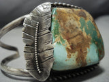 Huge Vintage Native American Jewelry Navajo Natural Royston Turquoise Sterling Silver Bracelet Old-Nativo Arts