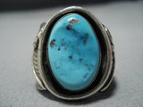 Huge!! Vintage Native American Jewelry Navajo Natural Turquoise Sterling Silver Leaf Ring Old-Nativo Arts