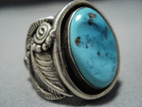 Huge!! Vintage Native American Jewelry Navajo Natural Turquoise Sterling Silver Leaf Ring Old-Nativo Arts