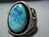 Huge!! Vintage Native American Jewelry Navajo Natural Turquoise Sterling Silver Leaf Ring Old-Nativo Arts
