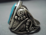 Huge!! Vintage Native American Jewelry Navajo Natural Turquoise Sterling Silver Leaf Ring Old-Nativo Arts