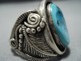 Huge!! Vintage Native American Jewelry Navajo Natural Turquoise Sterling Silver Leaf Ring Old-Nativo Arts