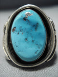 Huge!! Vintage Native American Jewelry Navajo Natural Turquoise Sterling Silver Leaf Ring Old-Nativo Arts