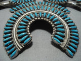Huge Vintage Native American Jewelry Navajo Needle Turquoise Sterling Silver Squash Blossom Necklace-Nativo Arts