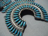 Huge Vintage Native American Jewelry Navajo Needle Turquoise Sterling Silver Squash Blossom Necklace-Nativo Arts