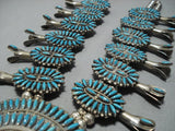 Huge Vintage Native American Jewelry Navajo Needle Turquoise Sterling Silver Squash Blossom Necklace-Nativo Arts