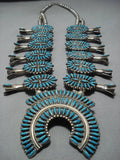 Huge Vintage Native American Jewelry Navajo Needle Turquoise Sterling Silver Squash Blossom Necklace-Nativo Arts