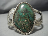 Huge Vintage Native American Jewelry Navajo Old Green Turquoise Sterling Silver Bracelet-Nativo Arts