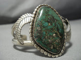 Huge Vintage Native American Jewelry Navajo Old Green Turquoise Sterling Silver Bracelet-Nativo Arts
