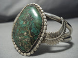 Huge Vintage Native American Jewelry Navajo Old Green Turquoise Sterling Silver Bracelet-Nativo Arts
