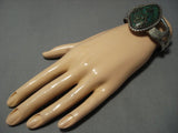 Huge Vintage Native American Jewelry Navajo Old Green Turquoise Sterling Silver Bracelet-Nativo Arts
