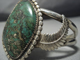 Huge Vintage Native American Jewelry Navajo Old Green Turquoise Sterling Silver Bracelet-Nativo Arts