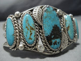 Huge Vintage Native American Jewelry Navajo Rare Number 8 Turquoise Sterling Silver Bracelet Old-Nativo Arts