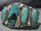 Huge Vintage Native American Jewelry Navajo Rare Number 8 Turquoise Sterling Silver Bracelet Old-Nativo Arts