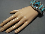 Huge Vintage Native American Jewelry Navajo Rare Number 8 Turquoise Sterling Silver Bracelet Old-Nativo Arts