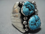 Huge Vintage Native American Jewelry Navajo Spiderweb Turquoise Nugget Sterling Silver Ring Old-Nativo Arts