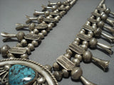 Huge! Vintage Native American Jewelry Navajo Spiderweb Turquoise Sterling Silver Squash Blossom Necklace-Nativo Arts