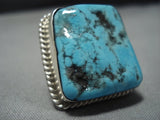 Huge!! Vintage Native American Jewelry Navajo Squared Turquoise Sterling Silver Ring-Nativo Arts