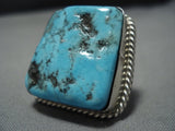 Huge!! Vintage Native American Jewelry Navajo Squared Turquoise Sterling Silver Ring-Nativo Arts