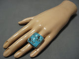 Huge!! Vintage Native American Jewelry Navajo Squared Turquoise Sterling Silver Ring-Nativo Arts