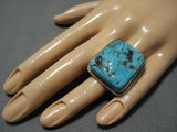 Huge!! Vintage Native American Jewelry Navajo Squared Turquoise Sterling Silver Ring-Nativo Arts